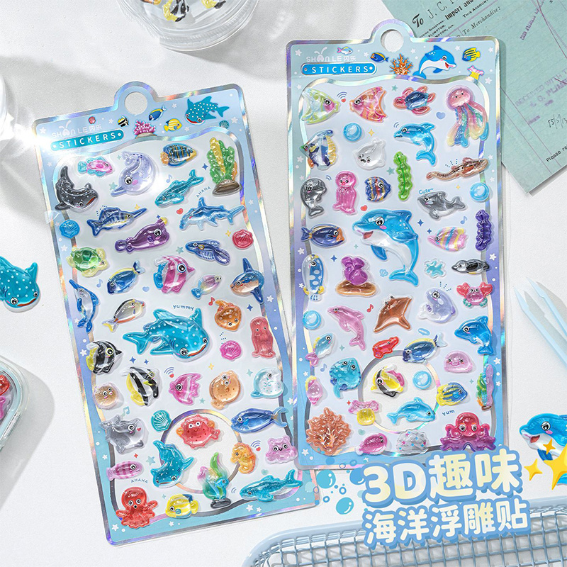 Japanese Lifestyle Items - Japanischer Cartoon-Stil Meereslebewesen 3D Relief Kristall-Aufkleber