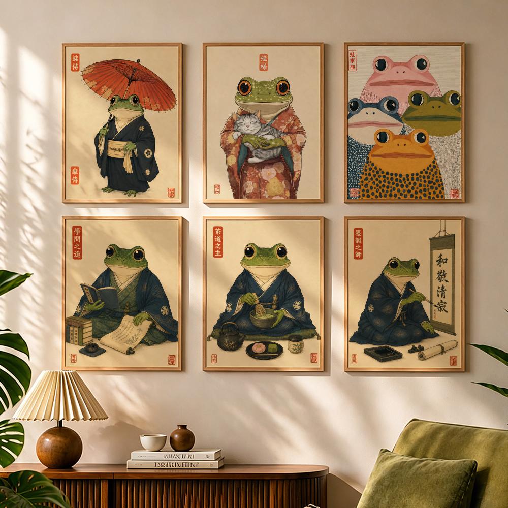 Japanese Living Lifestyle - Kulturelles japanisches Frosch-Lebensstil-Gemälde, Kalligraphie, Leinwand-Poster, Schlafzimmer,